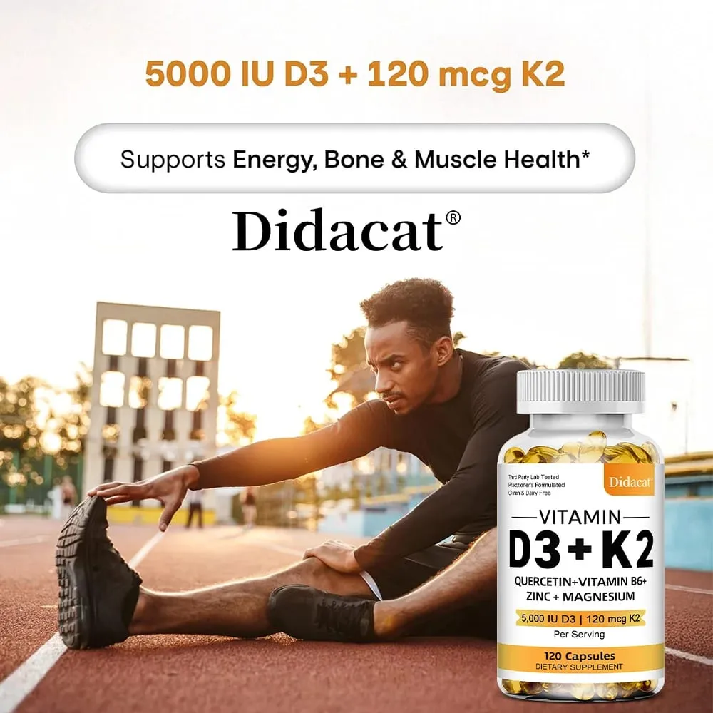 Suplemen Diet Vitamin D3 + K2 - Dukungan Kesehatan Tulang dan Jantung Membantu Mengatur Metabolisme Kalsium - 120 Softgels