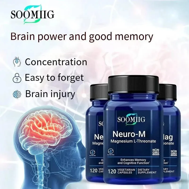 Soomiig Magnesium L-Threonate - Promotes Brain Health Enhances Memory Concentration & Cognition Boosts Nerve Energy