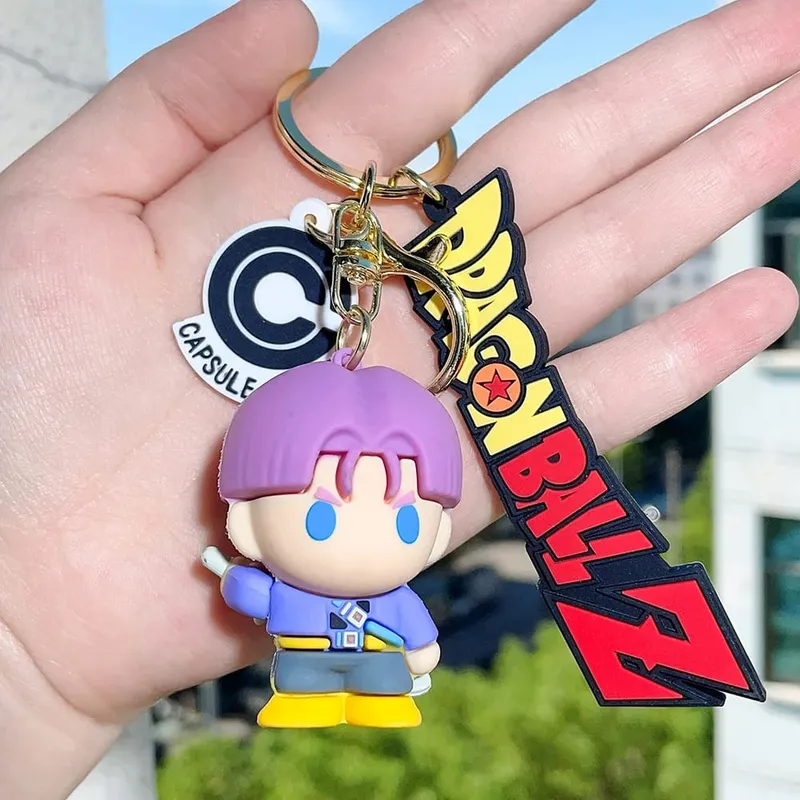 Anime Dragon Ball Keychain PVC Cartoon Cartoon Figure Trunks Son Goku Piccolo Buu Vegeta Figures Key Chain Keyring Bag Decor