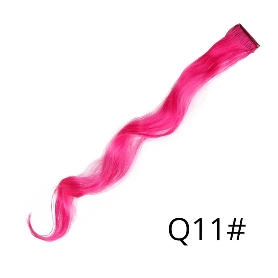 Lige farvet hårstykke Hair Extensions Clip In Highlight Regnbuehår Pink Blå Lilla Syntetisk på klips til kvinder piger — image 71