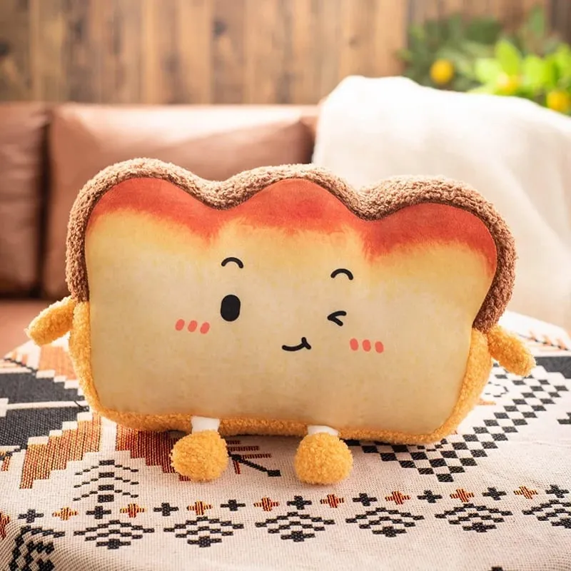 35x25cm Toast Bread Pillow Hands Warmer Winter Warm Plushie Emotion Face Human Figured Soft Cushion Decor Friend Gift
