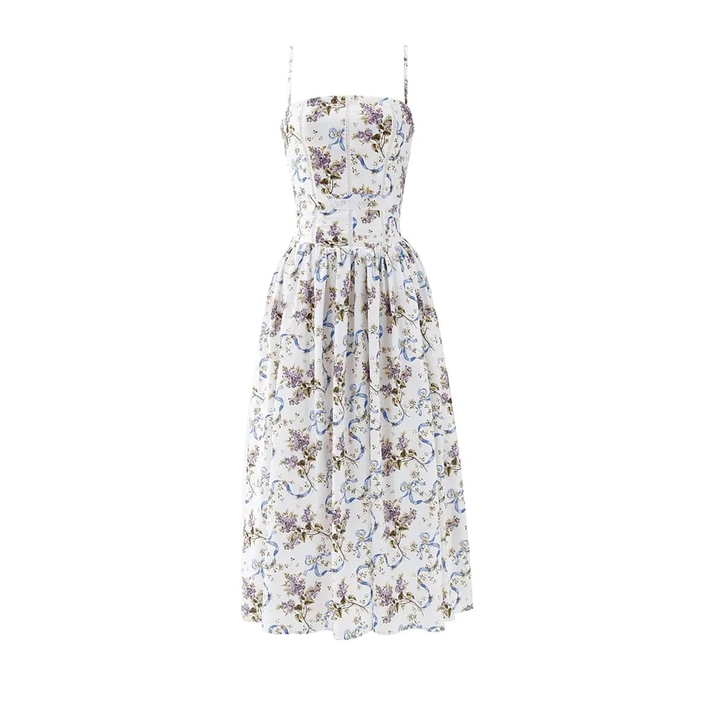 Mingmingxi Sommer Floral Print Kleid Elegante 2025 Neuheiten Spaghetti Strap Flare Kleid Maxi Urlaub Party Kleider Frauen