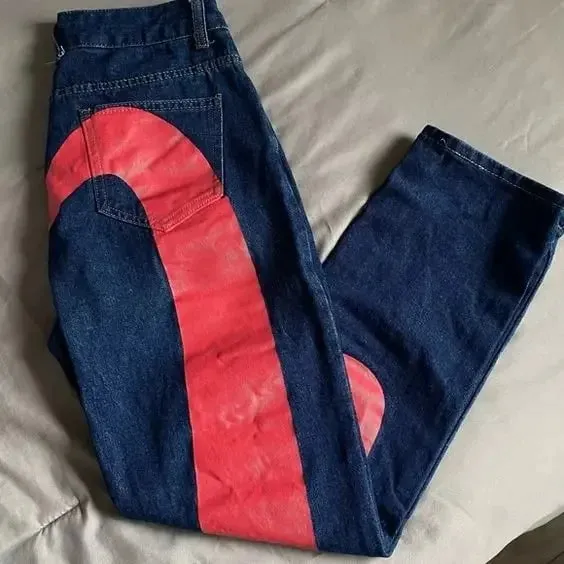 90s Retro Y2K New Hip Hop Straight Jeans Street Best Selling Personalized Printing High Street Men's Casual Loose Jeans Couple