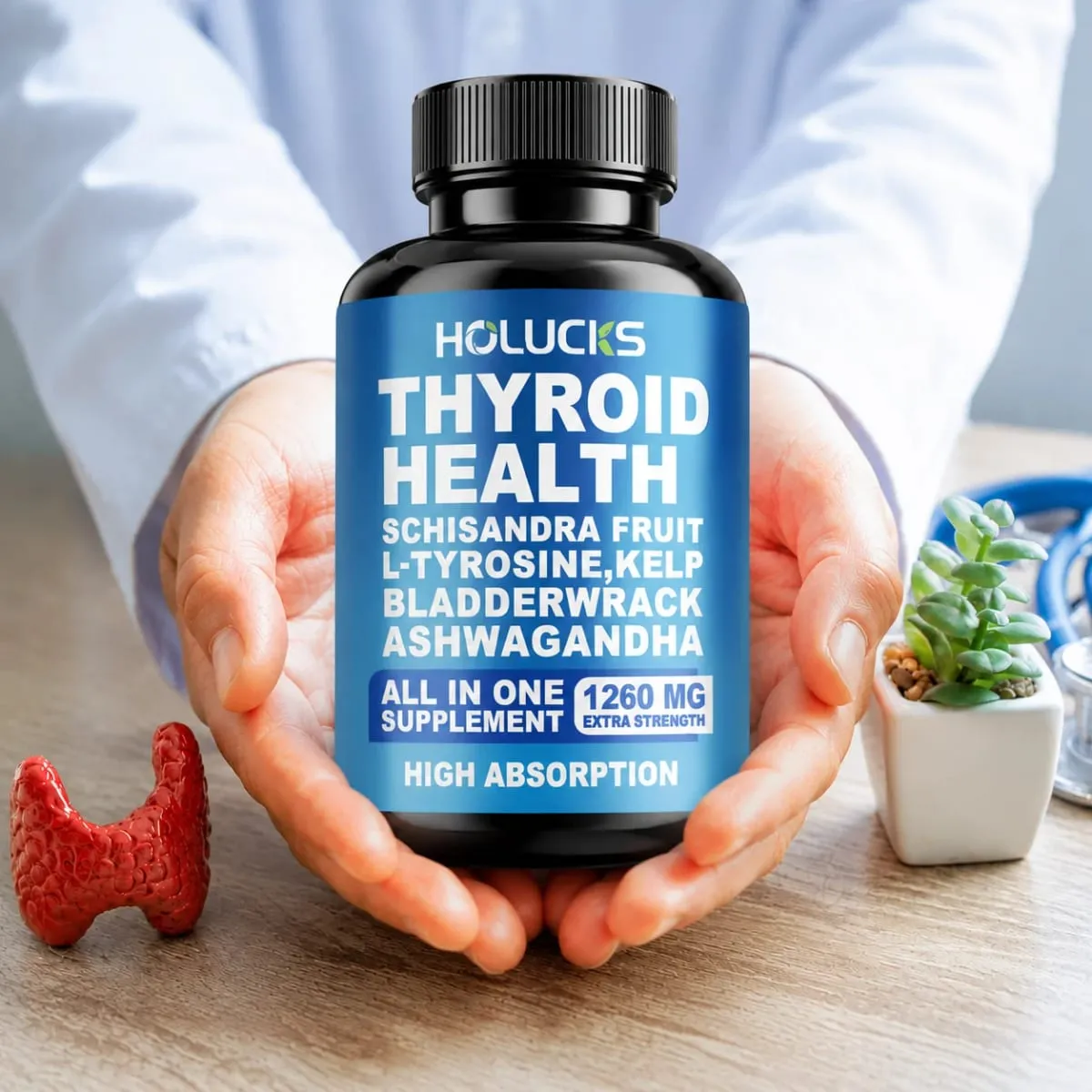Organic Thyroid Function Support Capsules with L-Tyrosine Kelp for Immune System Metabolism Daily Energy & Mental Focus