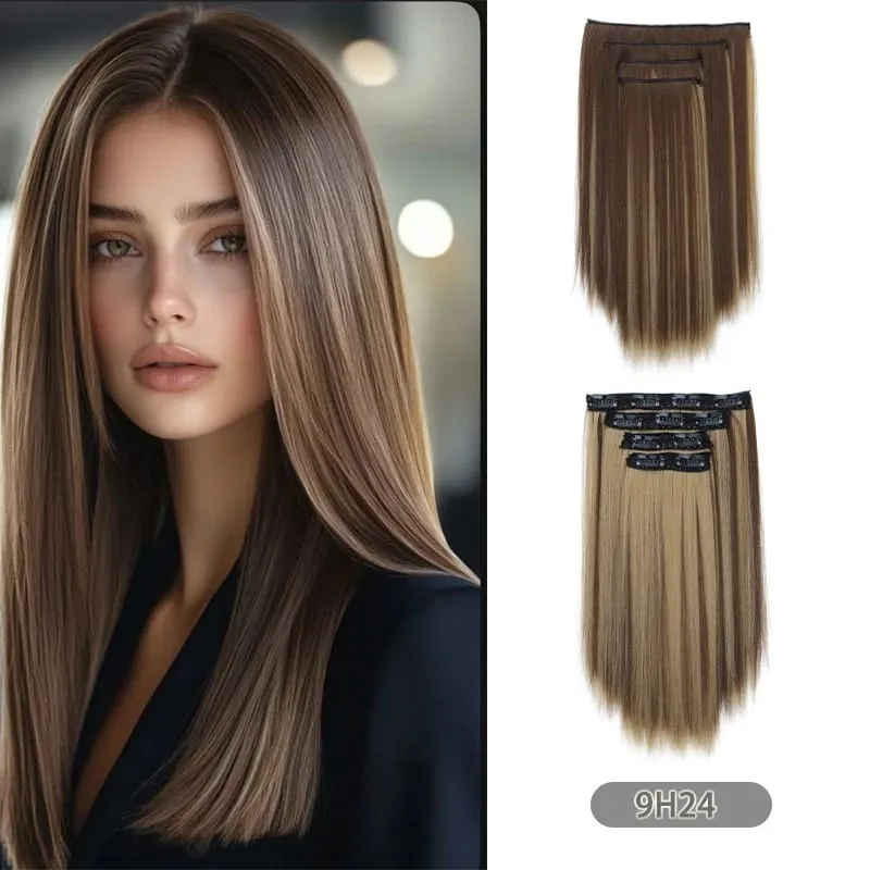 35CM syntetyczne 4 sztuk/zestaw doczepiane włosy klipsy krótka prosta fryzura blond czarne treski żaroodporne sztuczne włosy