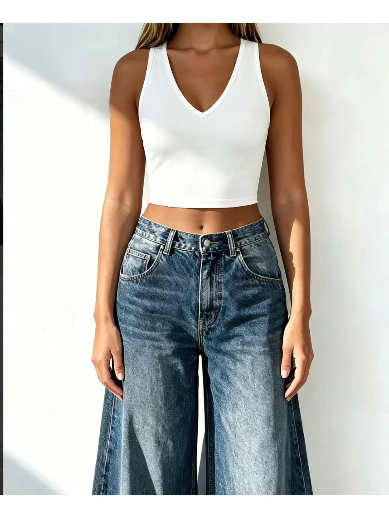 3PC Women's Casual Elegant Solid Color Short Cut with Belly Button V-Neck Sleeveless Vest Top Three Piece Set — image 3