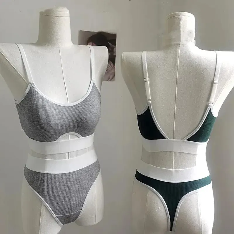 Women's Push-Up Sports Seamless Bra And Panties Set Cotton Hollow out U-Back Lingerie Set Comfort Underwear Solid Intimates