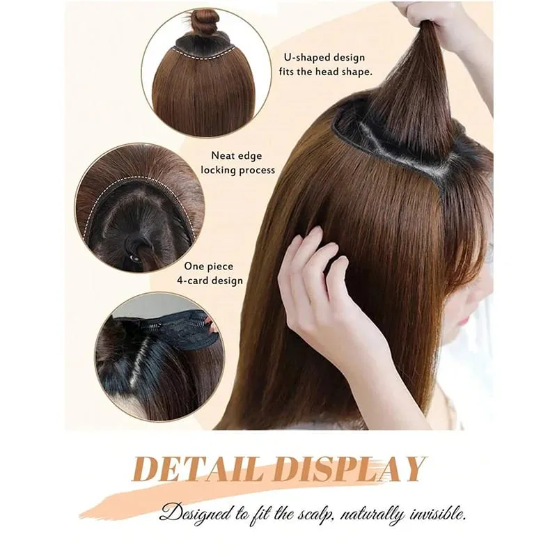 Long Straight Clip-in Hair Extensions Synthetic U Part Hairpieces for Women 22 Inch Gorgeous Fluffy Layer Wigs Party Daily Use