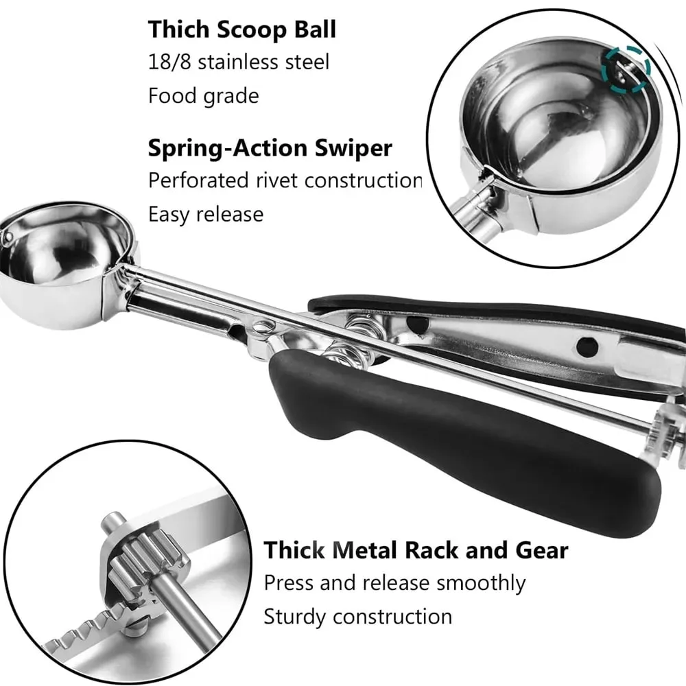 Stainless Steel Ice Cream Scoop For Baking Cookie Scoop Trigger Release Cookie Dough Scoop Anti-Slip Spring-Trip Kitchen Tool