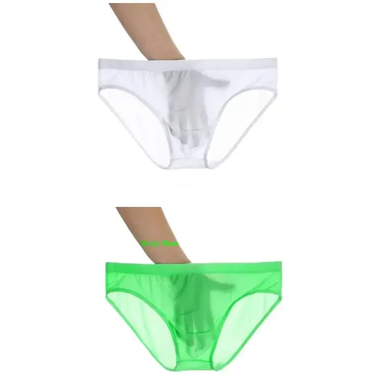 2 pçs ultra fino cuecas de seda gelo masculino plus size M-4XL cor sólida juventude translúcido cintura baixa respirável sexy calcinha masculina