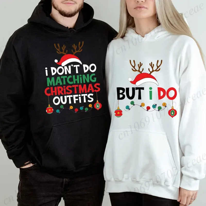 Casal natal combinando hoodies conjunto eu não faço combinando roupas de natal impressão camisolas natal festa de família combinando topos — image 3