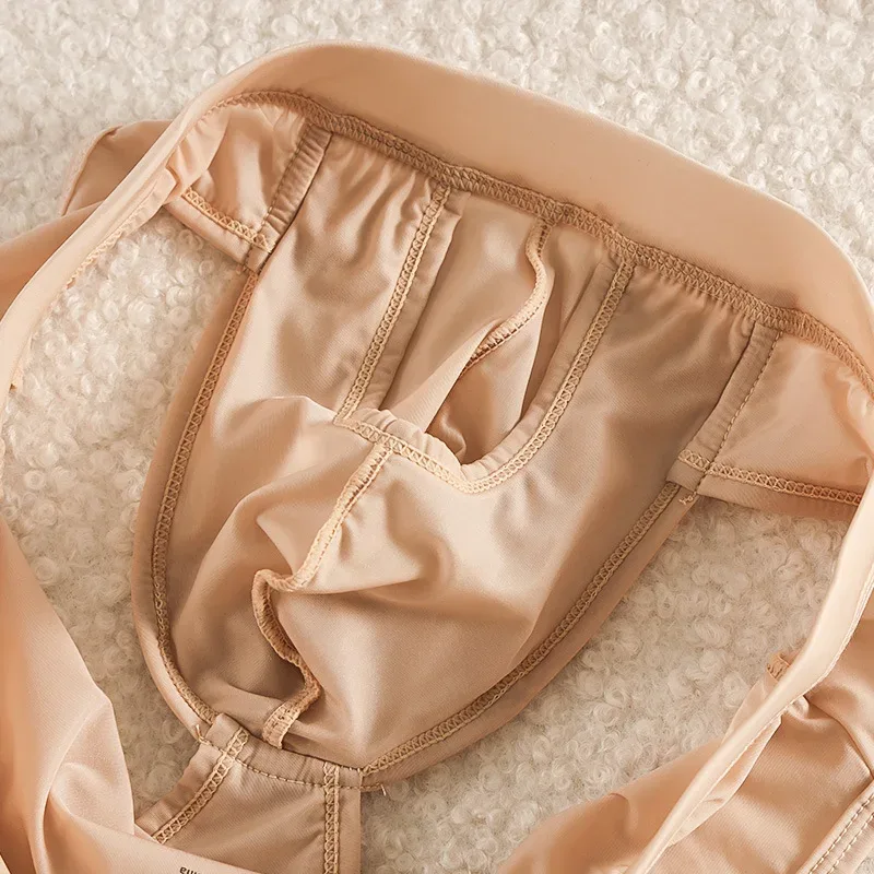 Open Front Fly Pouch Underwaer Men Scrotal Support Sports Briefs Ice Silk Breathable Underpant Bullet Separate Healthy Panties