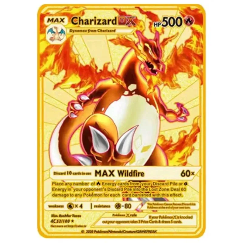 English Version Pokemon Metal Card Anime Figure Pikachu Charizard Mewtwo Battle Trading Game Collection Cards Model Toy Gifts