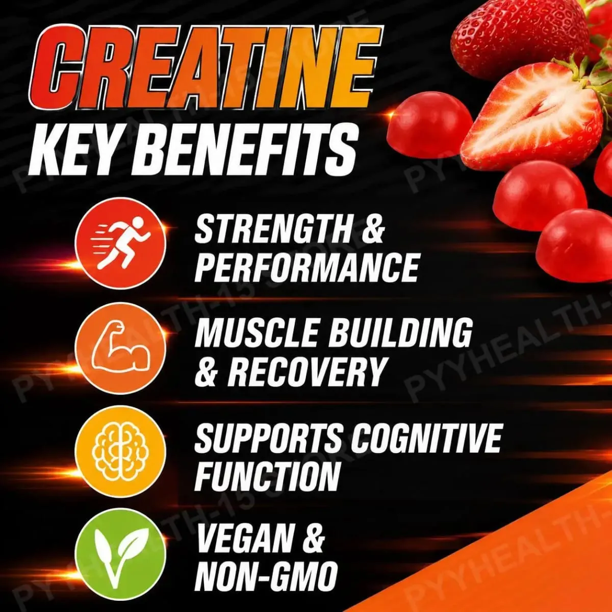 Acentilabs Creatine Monohydrate Gummies for Strength and Performance Muscle Building and Recovery Strawberry 120 Gummies — image 5