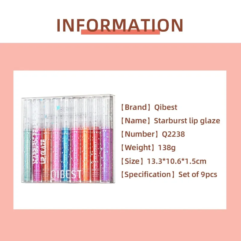 9 Colors Shimmer Lipgloss Set Lasting Glitter Liquid Lipstick Moisturizing Lugminous Lip Gloss Makeup Shiny Lip Glaze Kit