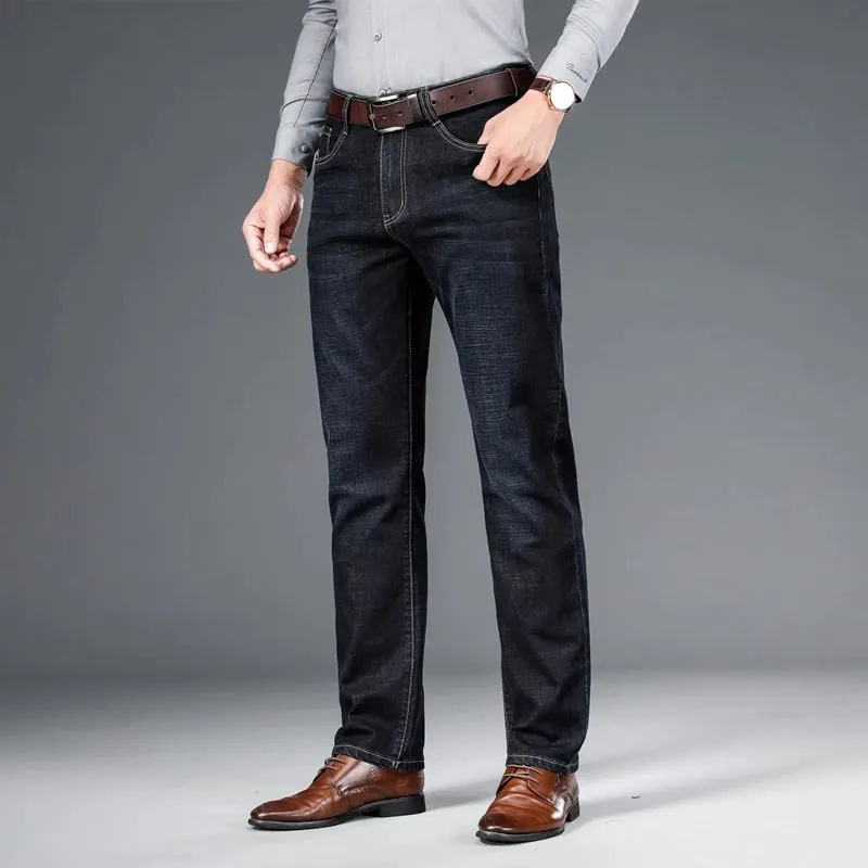 BAO 2024 autumn spring fitted straight stretch denim jeans classic style badge youth men's business casual jeans trousers