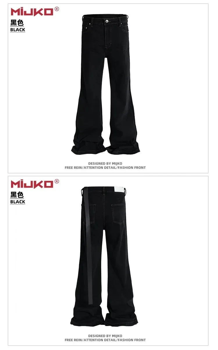 Linten Iets Stretch Baggy Flared Jeans voor Heren High Street Zwart Boom Cut Oversized Casual Denim Broek