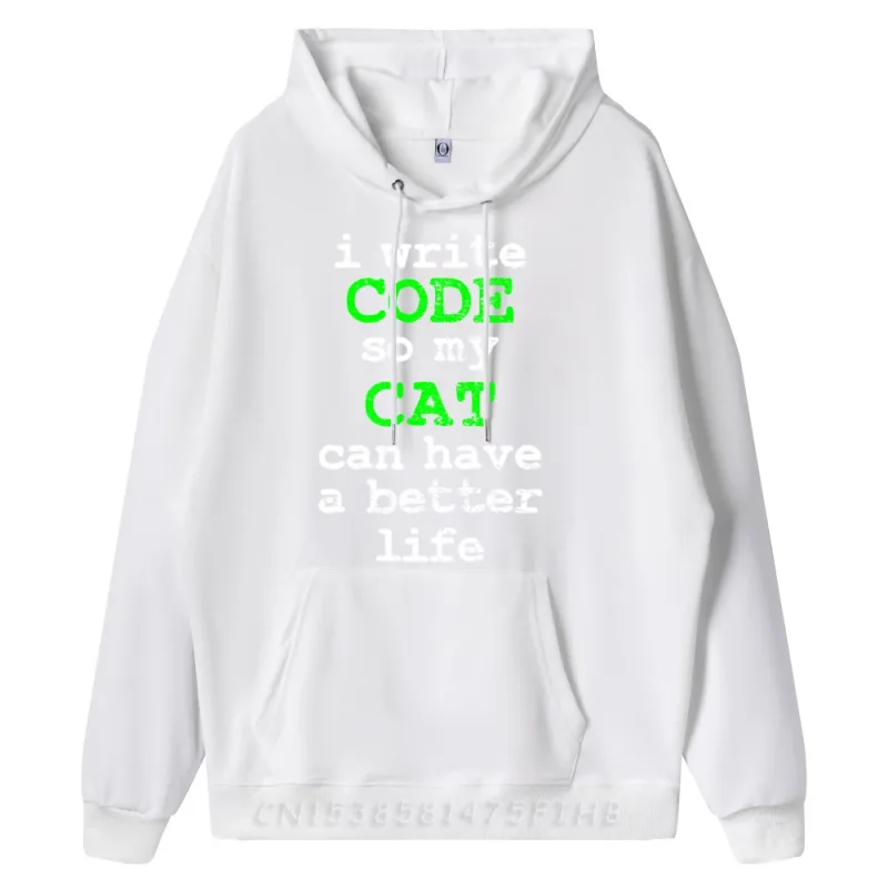 Code Coding Programmer Computer Science Cat Vintage Graphic Sweatshirts Men Oversize Man Hoodies Valentines Day
