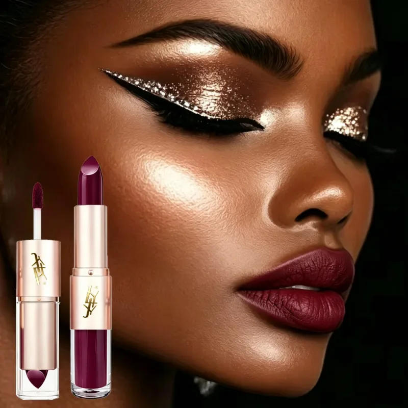 2 IN 1 Dual-End Lipstick & Liquid Lip Gloss High Shine Glossy Lip Color Long Lasting Waterproof Bold Lip Makeup