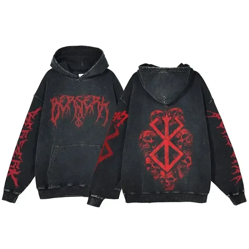 HAI Customizable Retro Washed Hoodies 100% Cotton Tops Black Acid Vintage Hooded Sweatshirts Oversize Hip Hop Male Pullover