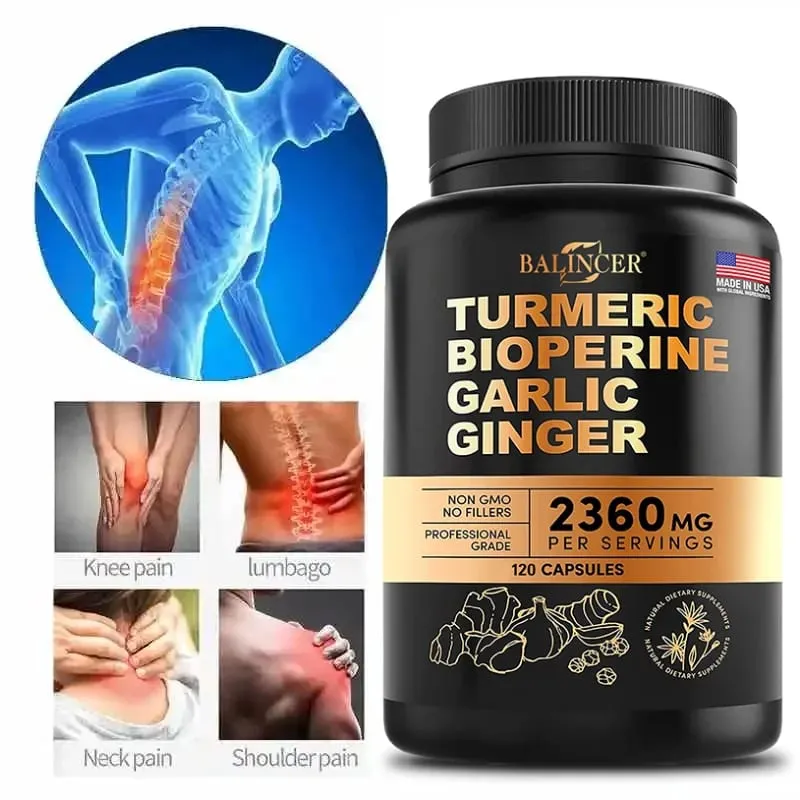 Turmeric Curcumin Capsules - Ginger Garlic & Black Pepper Natural Antioxidant for Joint Mobility Digestive & Immune Wellness