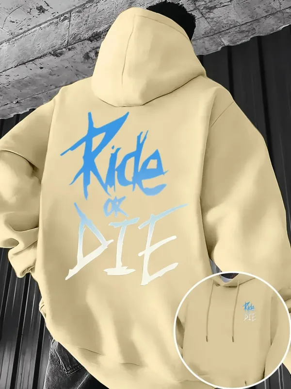 Men's Hoodie with Ride or Die Lettering Print Adult Pullover Sweatshirt Street Casual Comfortable Hip-Hop Long Sleeve Top