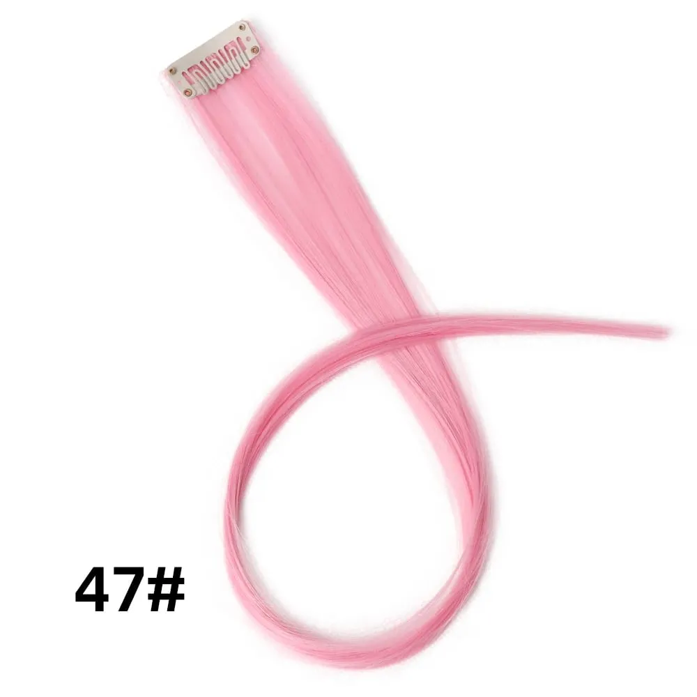 Lige farvet hårstykke Hair Extensions Clip In Highlight Regnbuehår Pink Blå Lilla Syntetisk på klips til kvinder piger — image 53