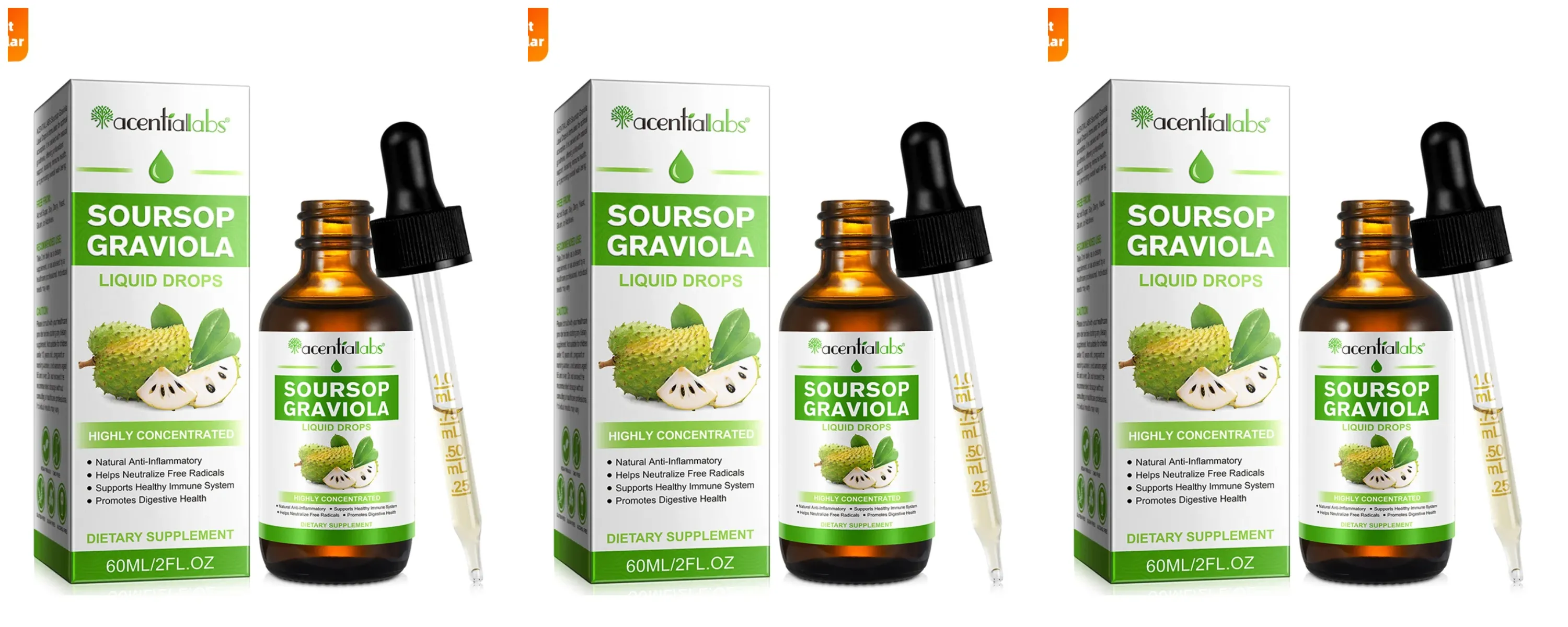 Acentiallabs ขายร้อน 60ml Soursop Bitter Liquid หยดผลิตภัณฑ์เสริมอาหาร 100% Pure Organic Soursop Graviola Extract สำหรับ Adlut