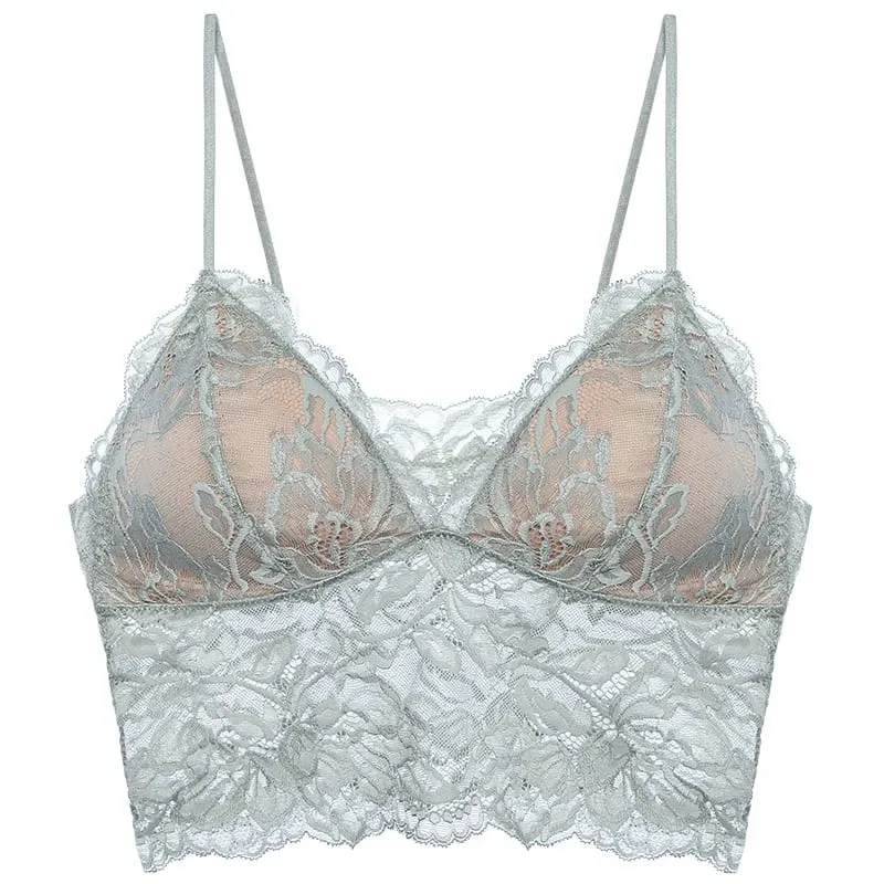 French Backless Bralette Sheer Lace Wireless Halter Top No Underwire Anti Nipple Show Comfort Bra & Tushy Set CA MOYISU Sexy Bra
