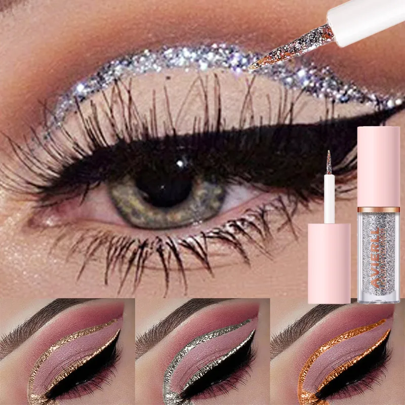 Waterproof Glitter Eyeliner Pen Eye Shadow Stick Long-Lasting Quickly Dry Diamond Shiny 10 Colors Liquid Eyeliner Big Eye Makeup
