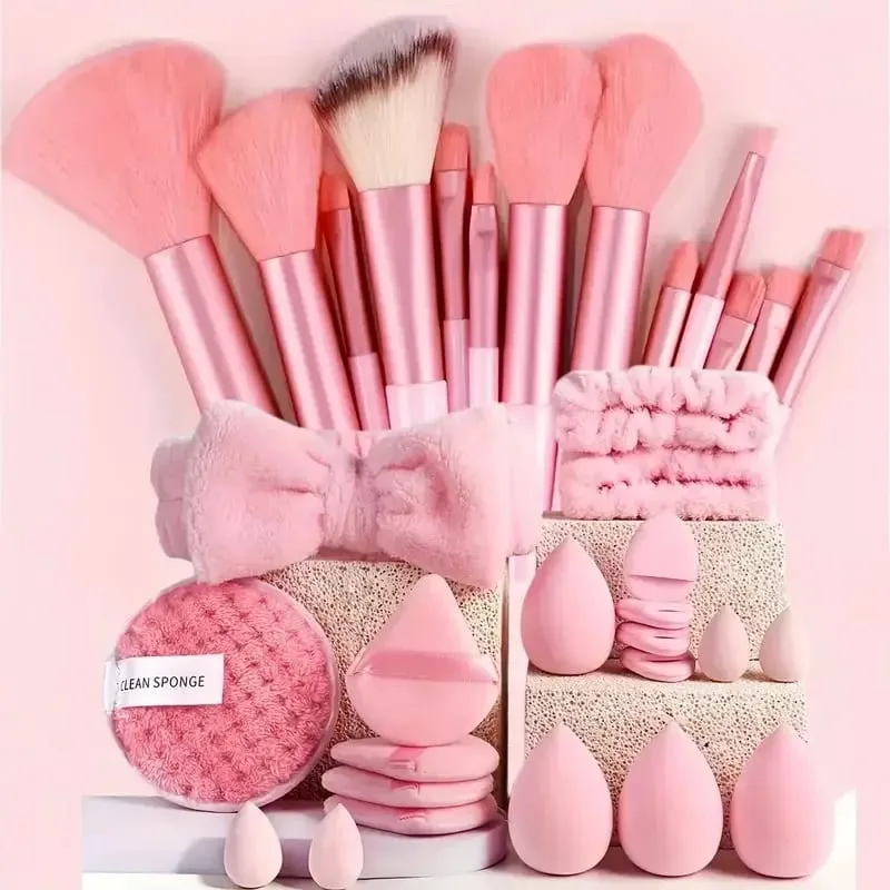 20/40Pcs Makeup Brushes and Sponges Set Brown Makeup Puff Beauty Egg Headband Wristband Remover Kit Makeup Tool Gift
