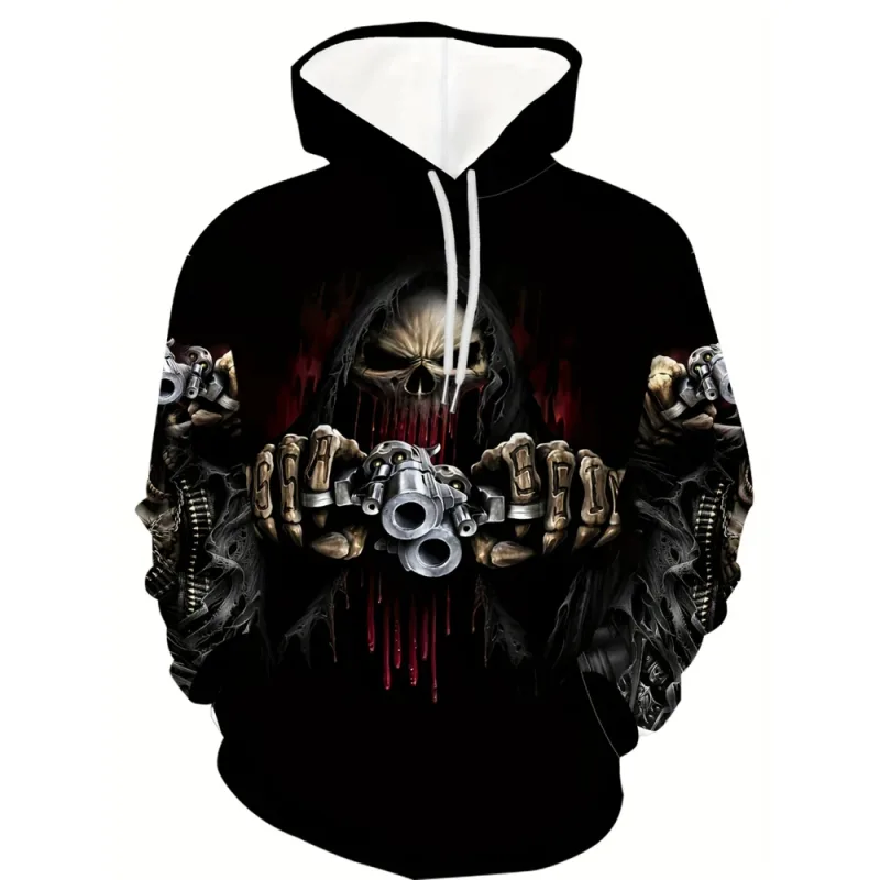 3D Printed Skull and Rose Sweatshirts Drawstring Sportwear Long Sleeved Tops Men's Hooded Hoodies Street Graphic Men's Clothing — image 2