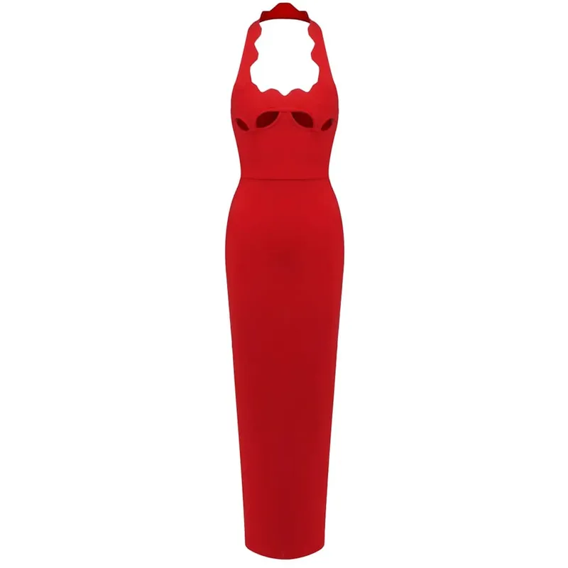 Vc preto halter vestido elegante para as mulheres 2025 novo verão festa à noite celebridade bodycon vestido longo vermelho marrom baile de formatura