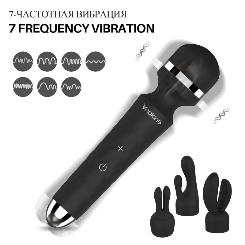 Nalone Powerful Vibrator Optional 3 Nozzles USB Recharge Magic Wand AV Vibrator Massager Vibration Dildo Adult 18+ Women Sex Toy