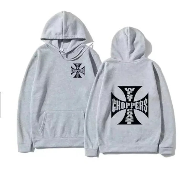 West Coast Iron Cross Choppers Tryckt Huvmode för män Cool tröja Unisex mode fleece Oversized hoodie Streetwear