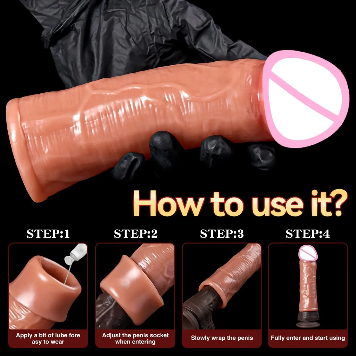 Penis Enlargement for Men Sleeve Cock Ring Delay Ejaculation Penis Extender Condom Lock Ring Sex Toys Artificial Penis Training