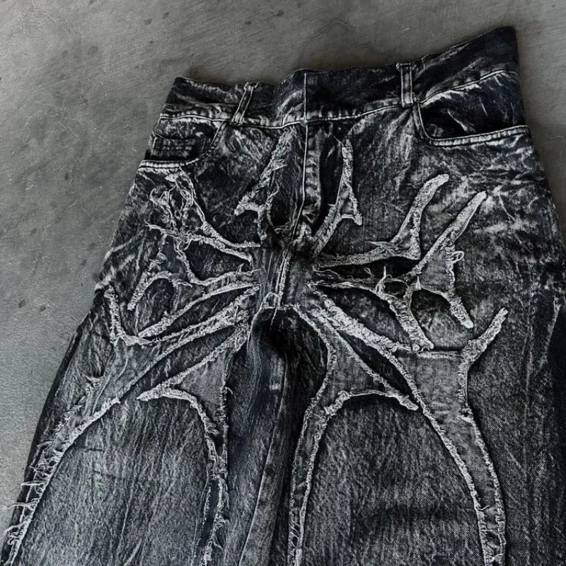 Y2K Baggy Jeans vintage Splicing embroidery Pattern high quality jeans Hip Hop Gothic Streetwear men women Casual wide leg jeans