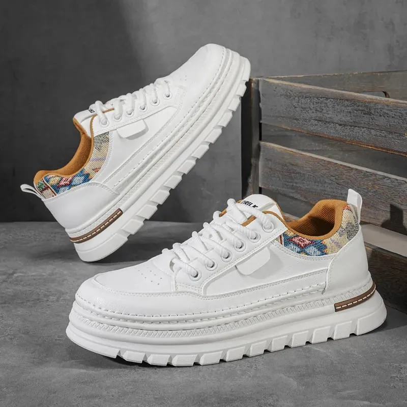 Men Spring Summer Casual Shoes Thick Sole Platform Sneakers Smooth Texture Woven Collar Lace Up Comfortable Footwear