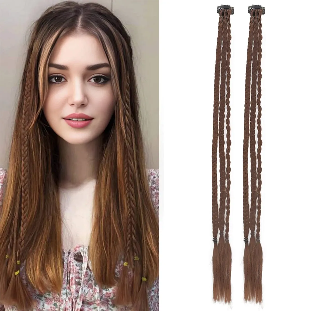 Braid Hair Extensions Clip in Hair Extensions One Clip Long Natural Soft Synthetic Hairpieces for Women Highlights