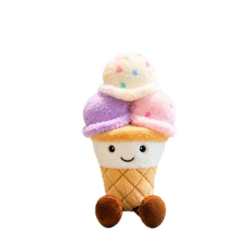 NEW Scoops Ice Cream Cone Plush Toy Stuffed Summer Snack Small Pillow Humanoid Smiling Face with Legs Kawaii Plushie Gift