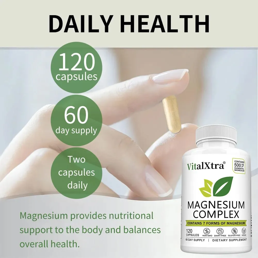 Magnesium Complex Supplement 7-in-1 Bisglycinate Chelate Oxide Malate Orotate Taurate Citrate Magnesium for Calm Sleep