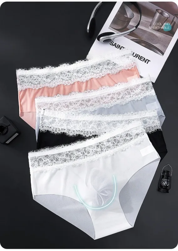 Lace Edge Ice Silk Men's Triangle Pants Traceless Breathable Thin Men's Underwear Low Waist Soft Seamless Comfort Male Briefs