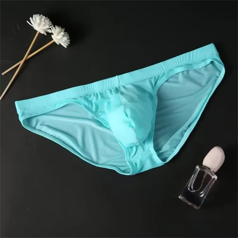 Plus Size M-4XL Man Ice Silk U Pouch Briefs Low Waist Translucent Nylon Underwear One-piece Sexy Ultra-thin Male Underpants — image 4