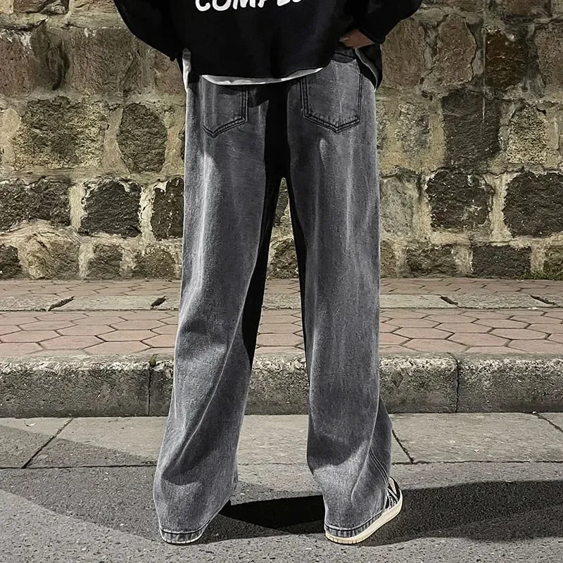 Brand Men's Jeans Korean Version Student Casual Pants High Street Straight Loose Wide Leg Jeans Black Grey Blue Baggy Jeans