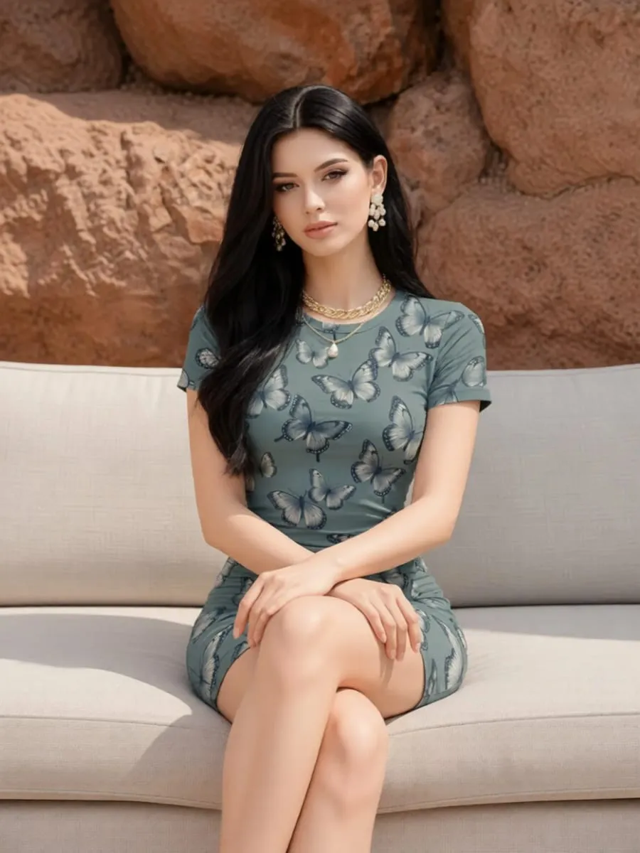 Womens Short Sleeve Bodycon Mini Dress Slim Fit Crew Neck Floral Print Casual Summer Party Cute Modern Stretch Clubwear Sundress — image 5