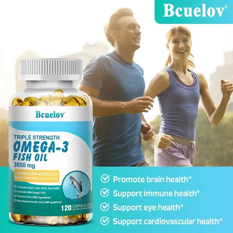 Bcuelov Omega-3 Fish Oil Dietary Supplement - Includes EPA & DHA - 3600 Mg Per Serving for Heart Joint Brain Eye Health