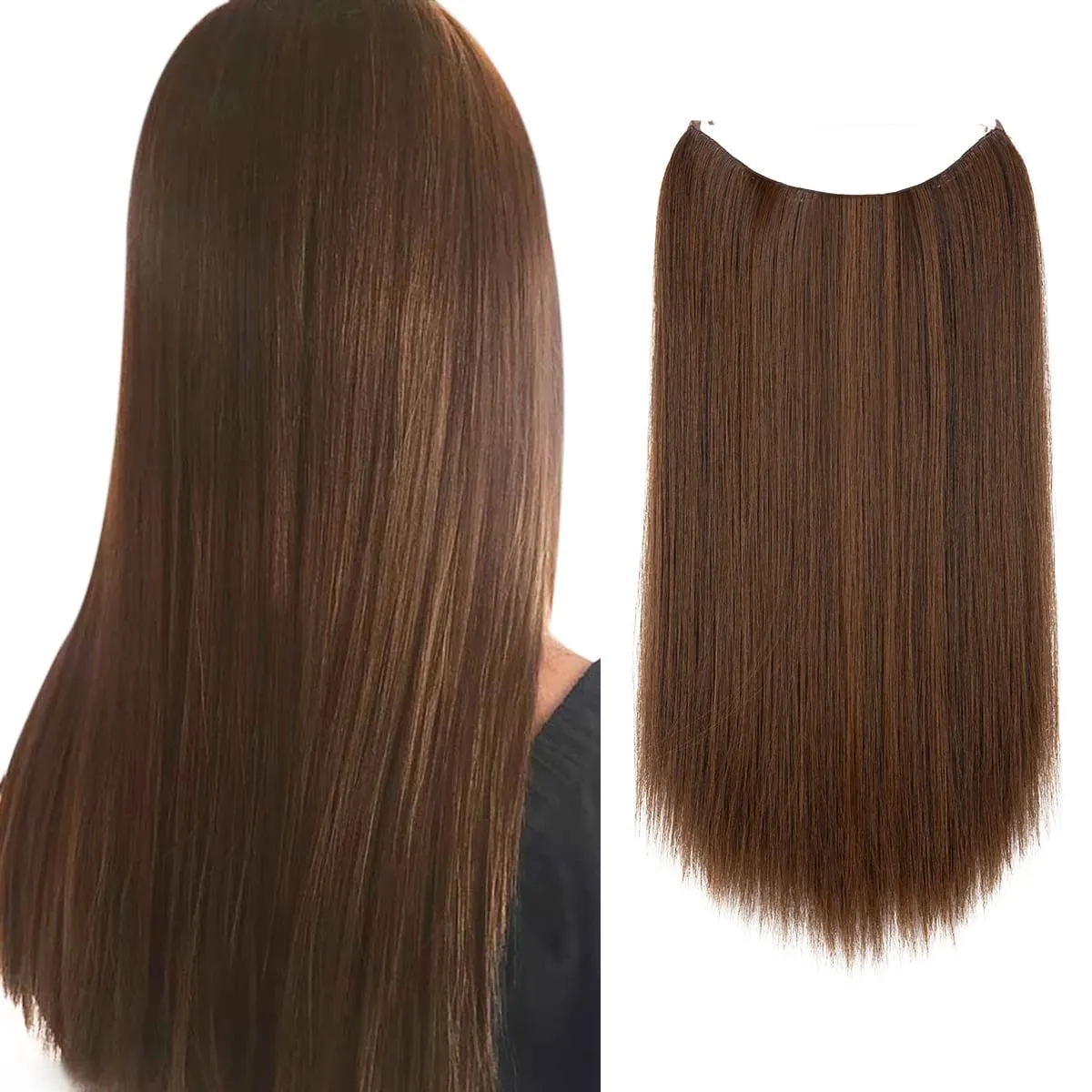Premium Heat Resistant Synthetic Invisible Wire Hair Extensions With Clips Hairpieces Long Natural Straight Fake Hair For Woman