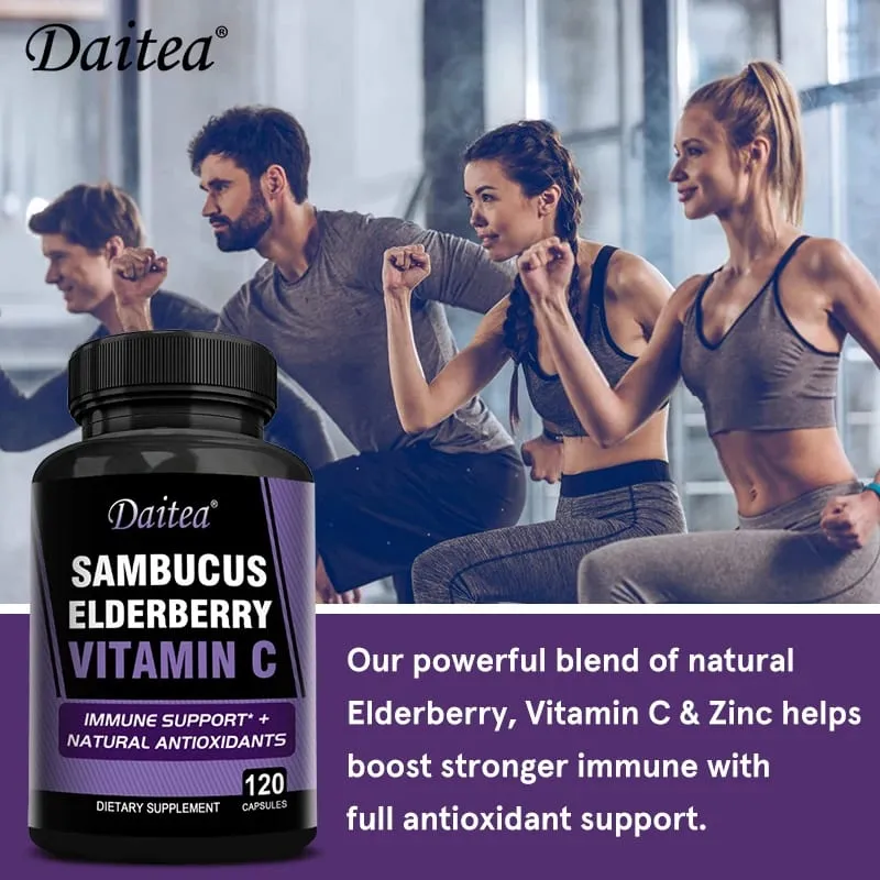 Sambucus Black Elderberry Capsules 350mg with Vitamin C Zinc Immune Support Antioxidant & Energy Boost Promotes Digestion