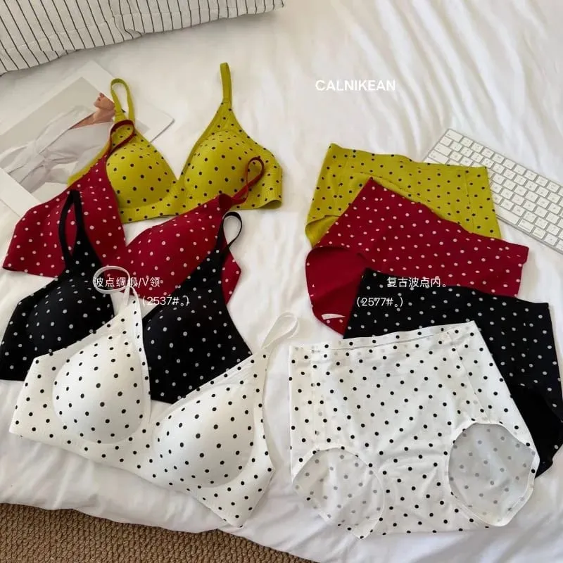 Set di biancheria intima americana retrò a pois senza soluzione di continuità reggiseno a V profondo supporto morbido gelatina senza fili anti-cedimento reggiseno sexy MOYISU per donna