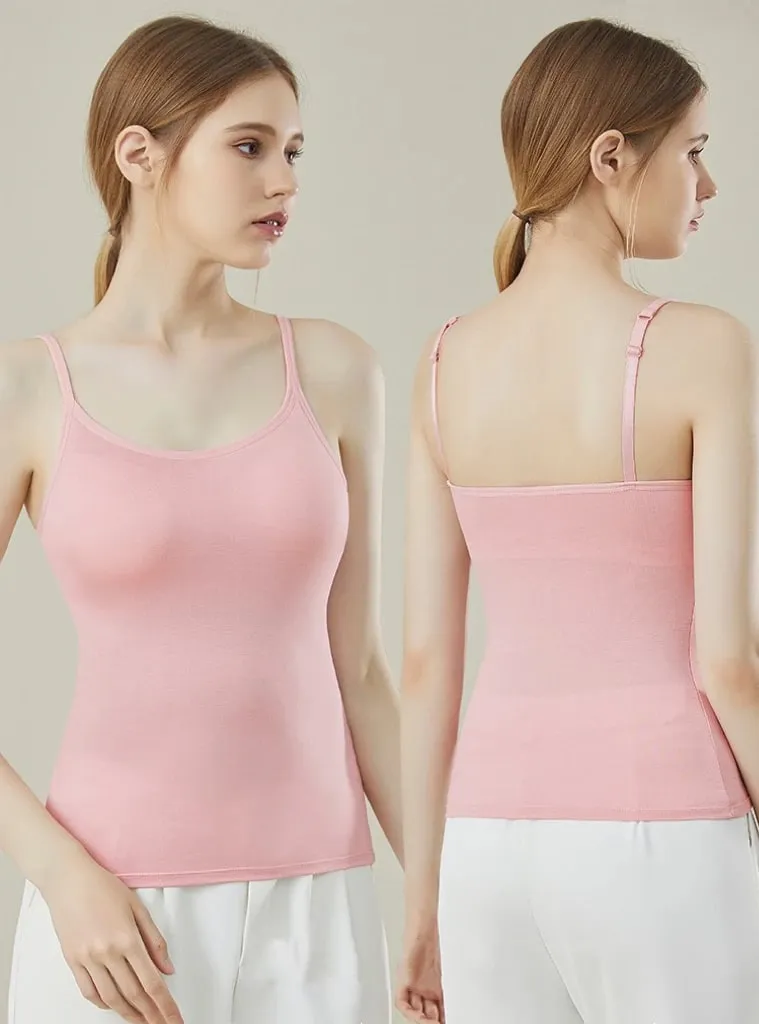 1pcs Girls Basic Solid Vest Female Casual Sleeveless Strap Top Four Season Traceless Women Tank Tops With Padded Cups Vests
